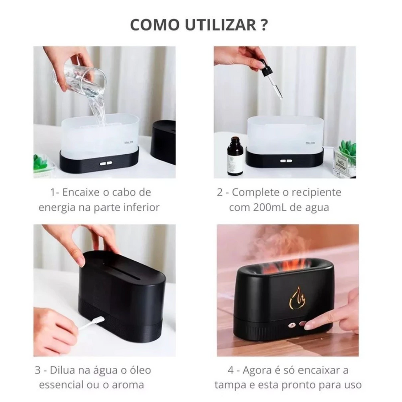 Umidificador  Difusor de Aroma Chama LED USB