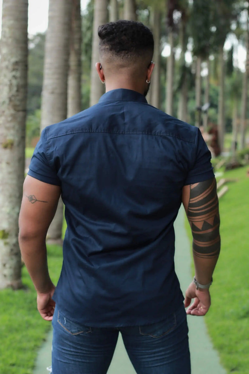 Camisa Slim Fit Azul Marinho  Algodão Premium