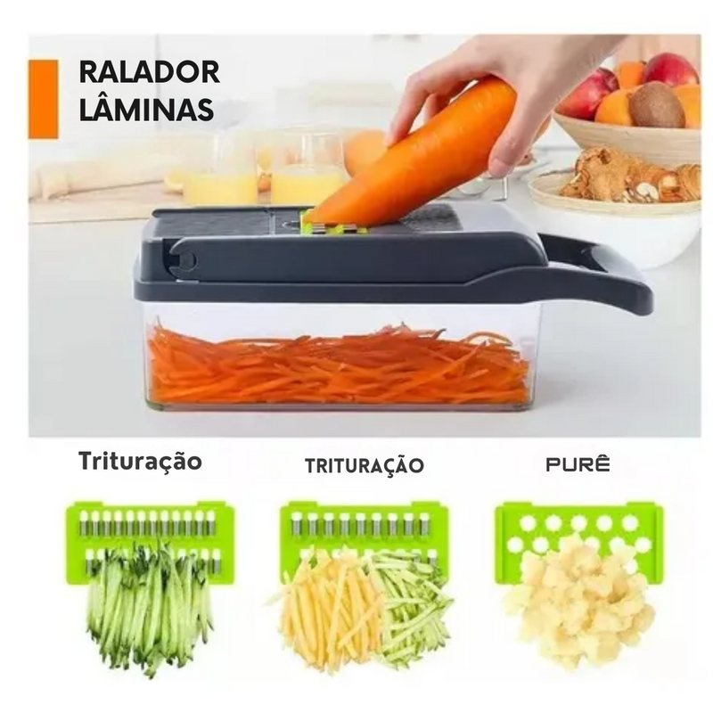 Fatiador Cortador Ralador De Legumes Verduras Frutas Alimentos Slicer Multiuso Aço Inox 16 em 1