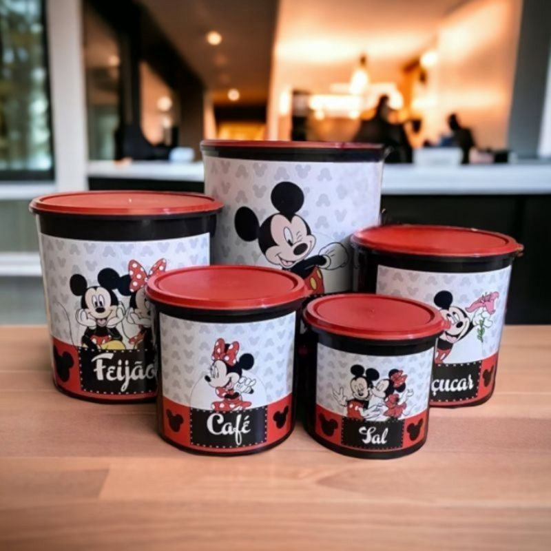 KIT DE POTES PARA MANTIMENTOS – 5 PEÇAS MINNIE &amp; MICKEY