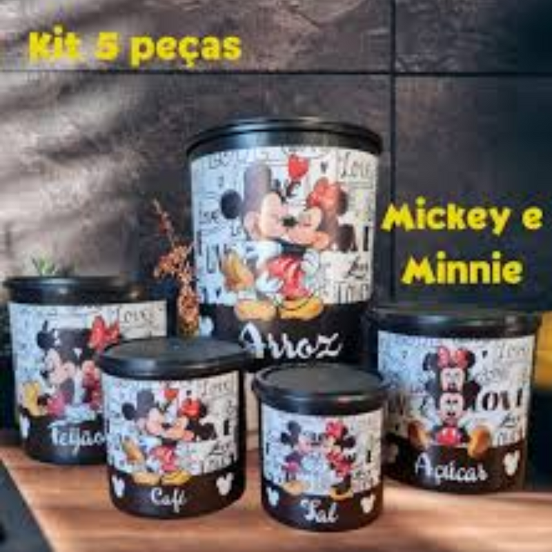 KIT DE POTES PARA MANTIMENTOS – 5 PEÇAS MINNIE &amp; MICKEY