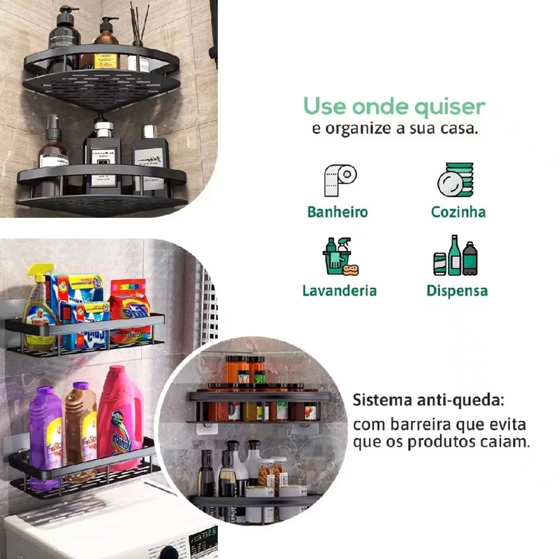 KIT 3 Suporte Prateleira De Canto Para Banheiro / Cozinha-Uso multifuncional