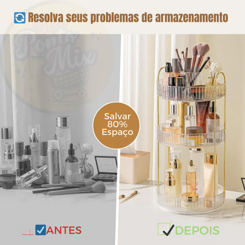 🧼Organizador de Maquiagem Triplo Giratório 360º Cosmético e Utensílios Diamond