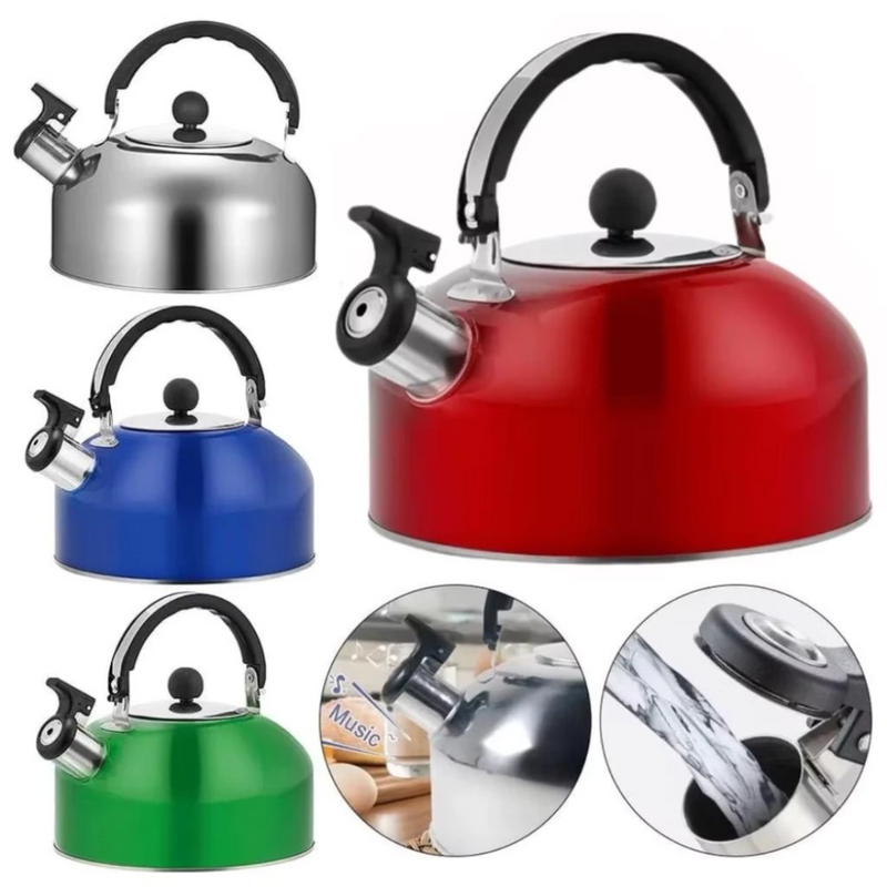 Chaleira Inox 2L com Tampa Alça Térmica e Apito para Café Chá Bebidas Premium