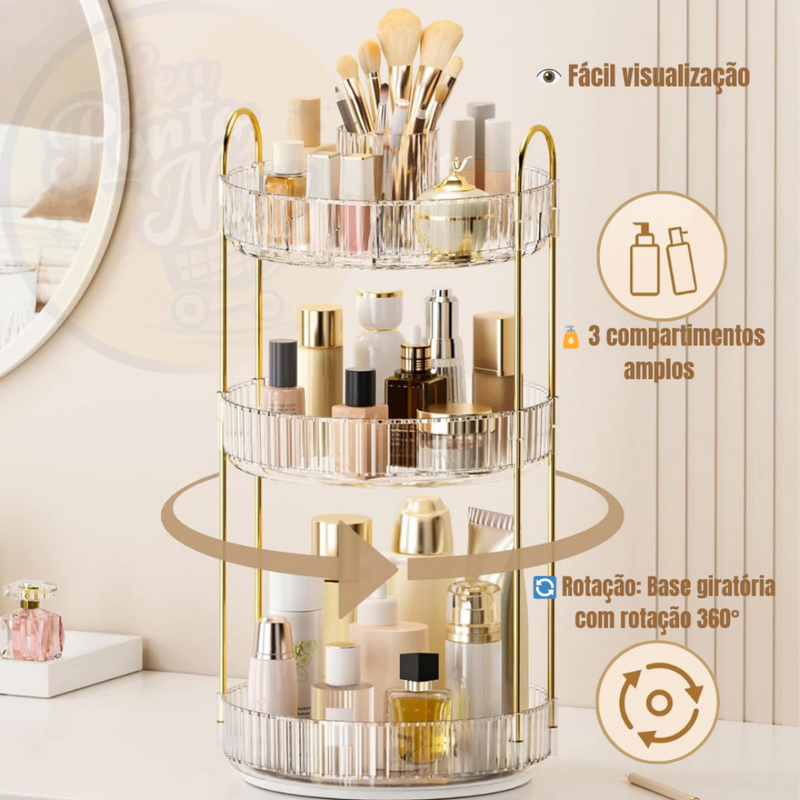 🧼Organizador de Maquiagem Triplo Giratório 360º Cosmético e Utensílios Diamond