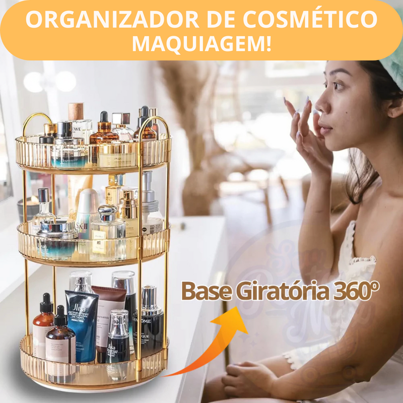 🧼Organizador de Maquiagem Triplo Giratório 360º Cosmético e Utensílios Diamond