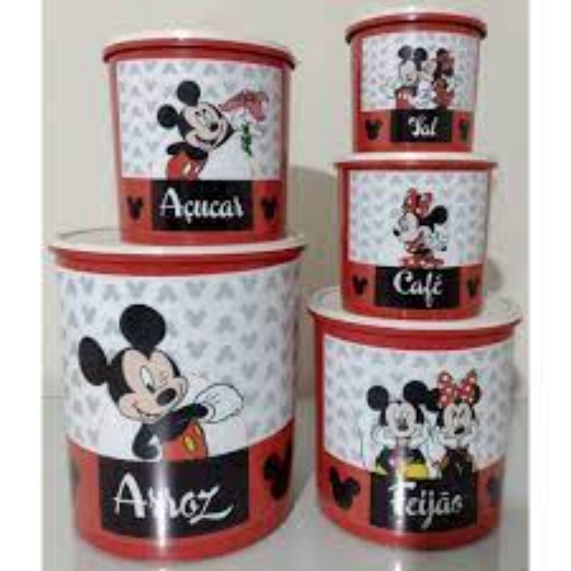 KIT DE POTES PARA MANTIMENTOS – 5 PEÇAS MINNIE &amp; MICKEY