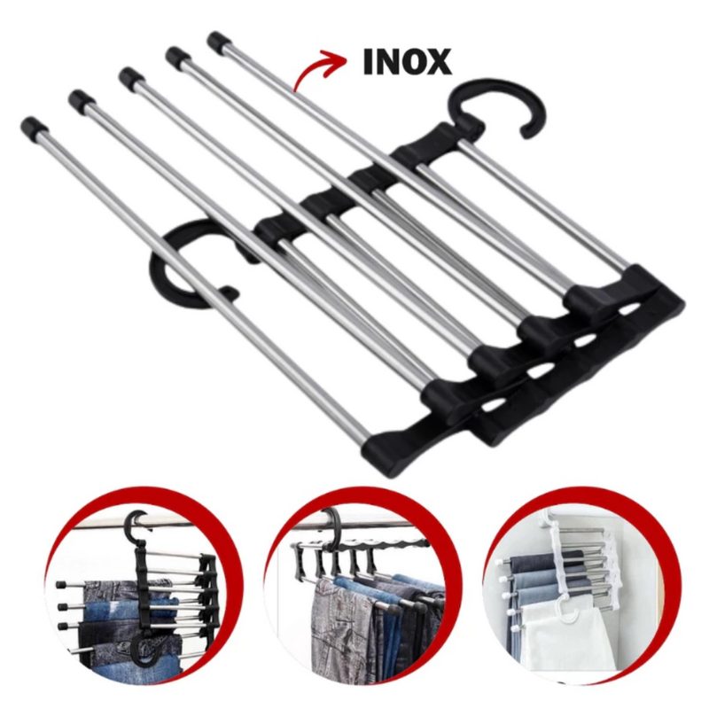 Cabide Multifuncional para Calças de Inox com 5 Divisórias ( Compre 1 leve 3 )