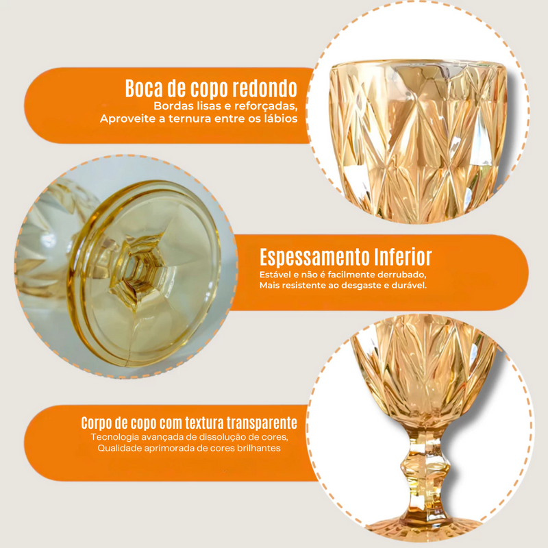 Jogo 6 Taças De Vidro Diamond Gold