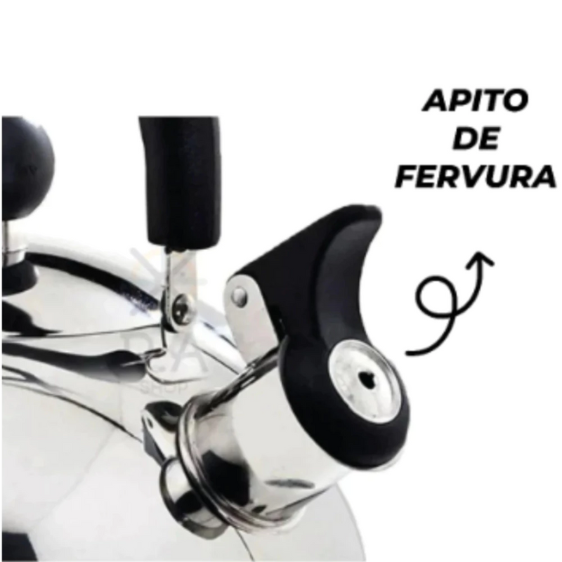 Chaleira Inox 2L com Tampa Alça Térmica e Apito para Café Chá Bebidas Premium