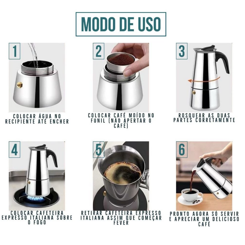 Cafeteira Expresso Italiana 600ml Aço Inox Premiun