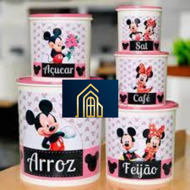 KIT DE POTES PARA MANTIMENTOS – 5 PEÇAS MINNIE &amp; MICKEY