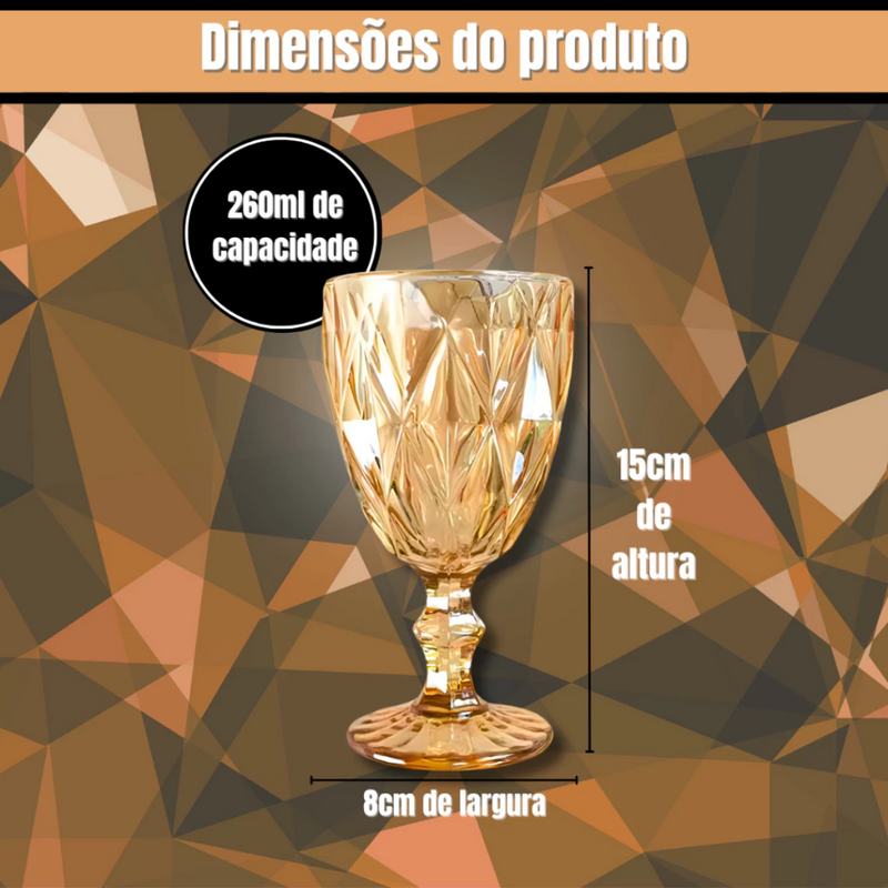 Jogo 6 Taças De Vidro Diamond Gold