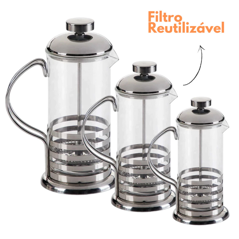 Cafeteira Prensa Francesa 800ml de Inox Vidro Cremeira para Café Leite Filtro de aço Inoxidável