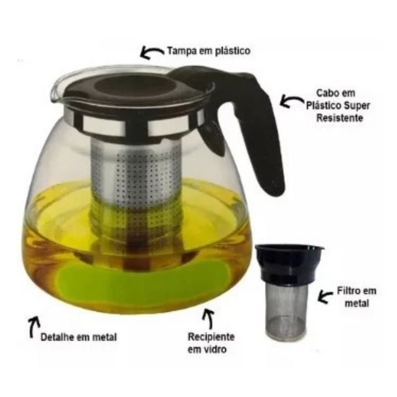 Chaleira Jarra  Com Infusor De Vidro 900ml Para Chá Bule