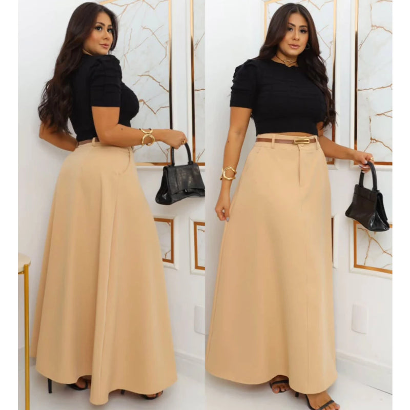 Saia Longa Cinto Feminina Alfaiataria Moda Evangélica