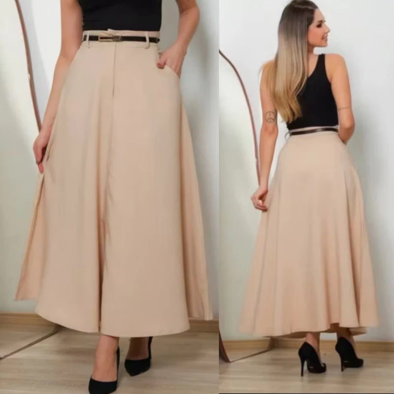 Saia Longa Cinto Feminina Alfaiataria Moda Evangélica