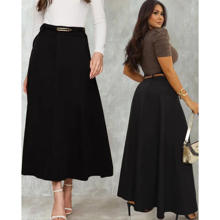 Saia Longa Cinto Feminina Alfaiataria Moda Evangélica