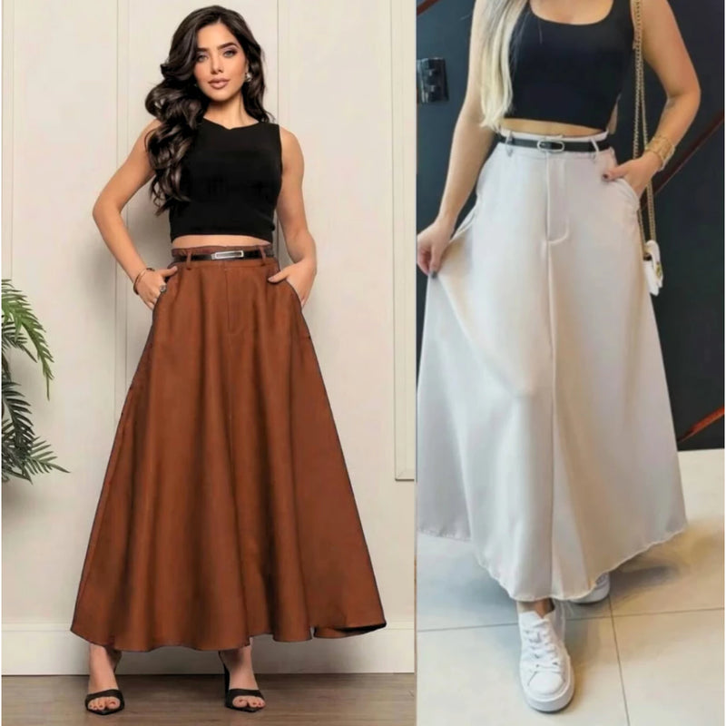Saia Longa Cinto Feminina Alfaiataria Moda Evangélica