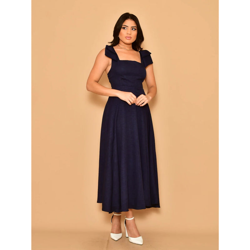 Vestido midi feminino duna linho com laço na manga Linha Premium