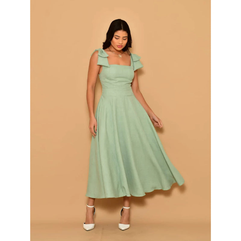 Vestido midi feminino duna linho com laço na manga Linha Premium