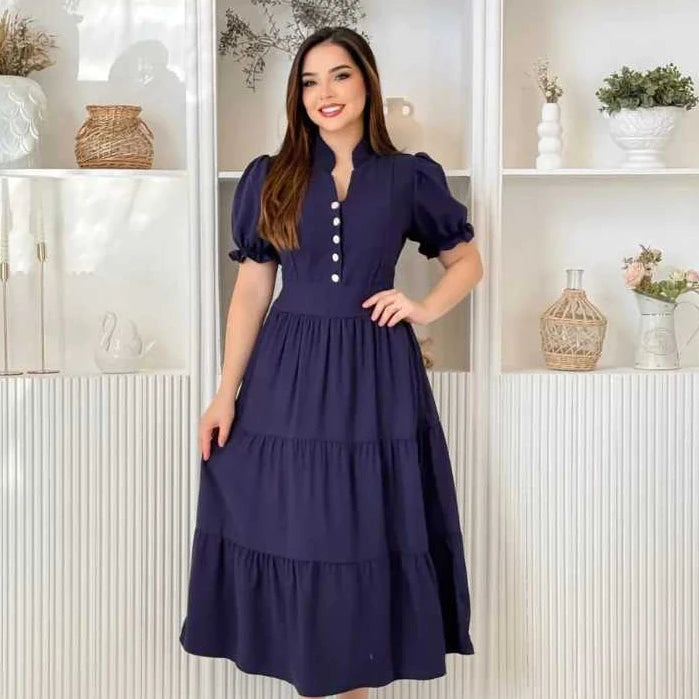 Vestido Mídi Moda  Evangélica com Manga Princesa