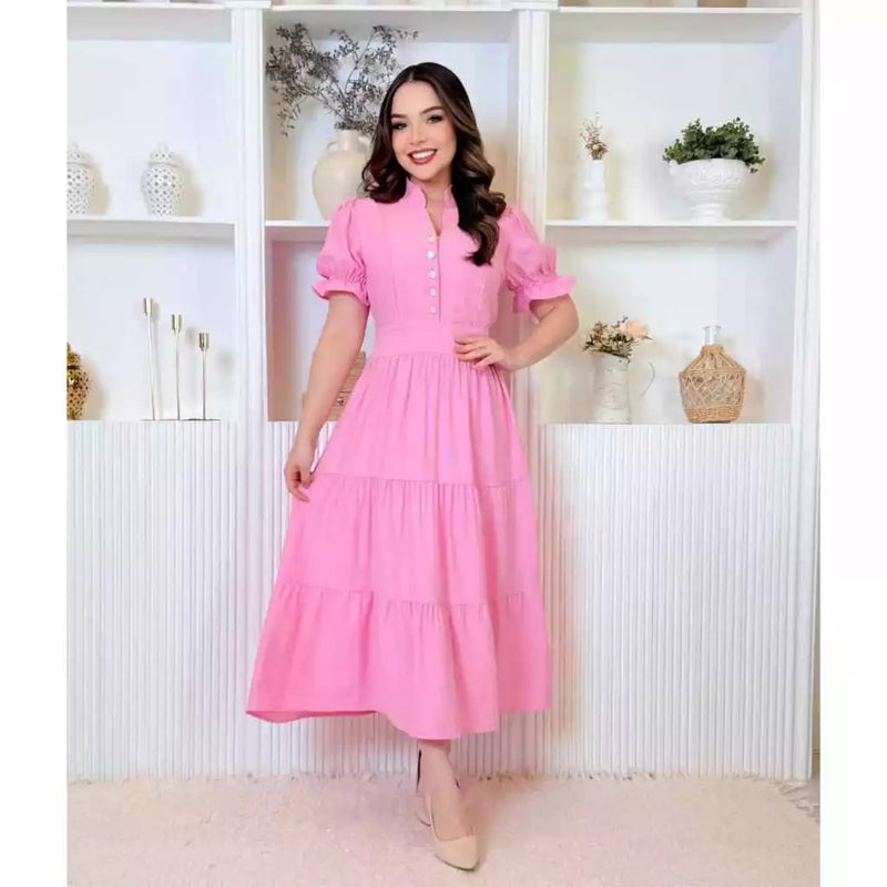 Vestido Mídi Moda  Evangélica com Manga Princesa