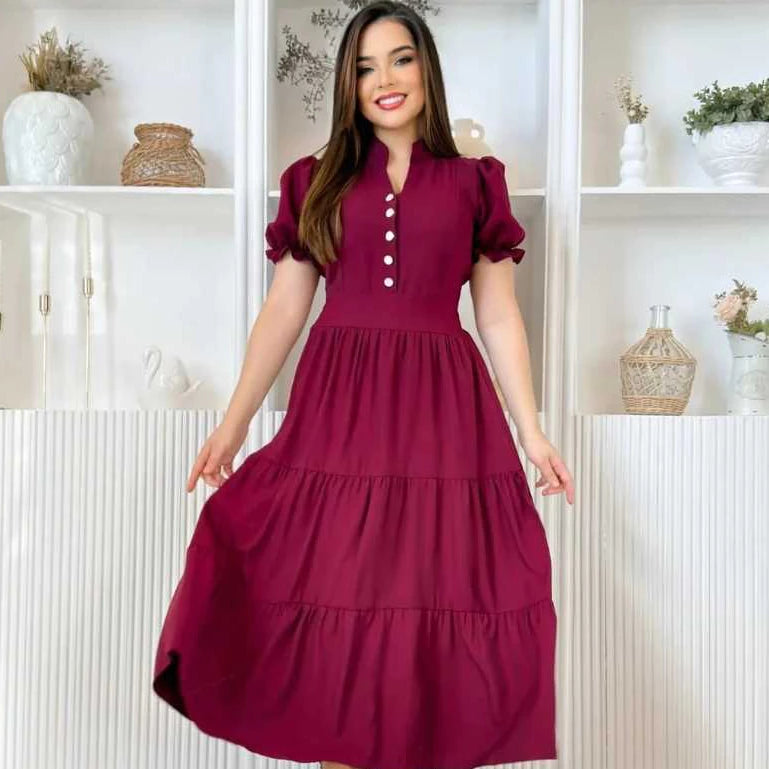 Vestido Mídi Moda  Evangélica com Manga Princesa