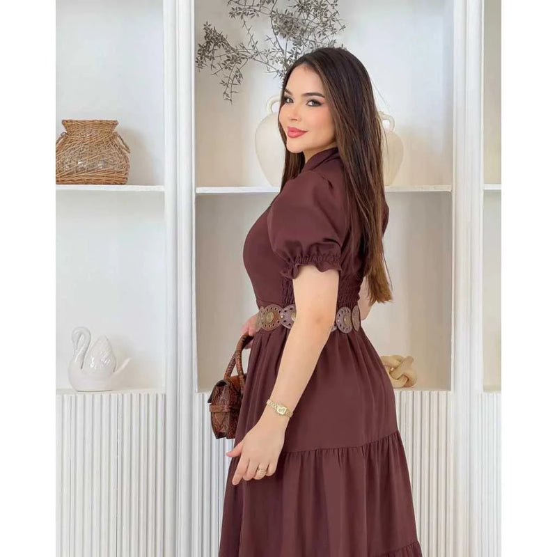 Vestido Mídi Moda  Evangélica com Manga Princesa