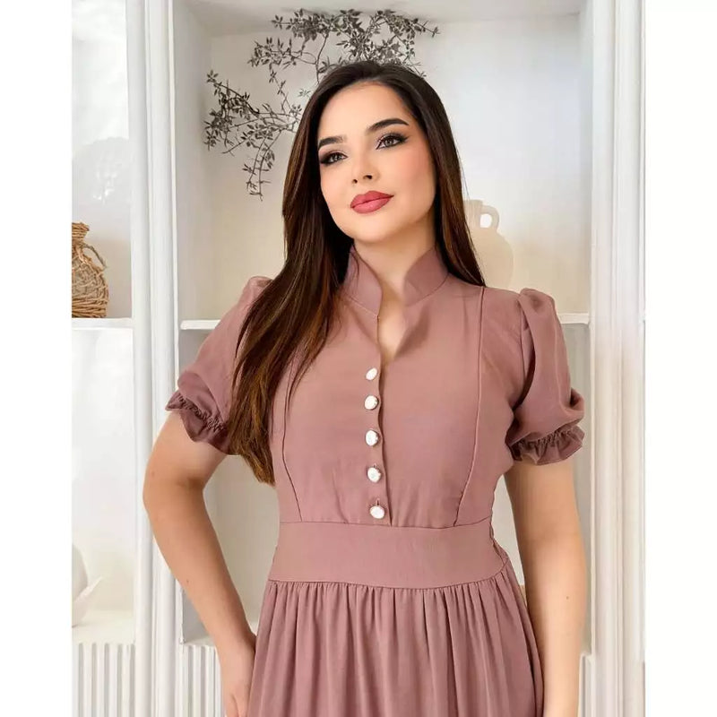 Vestido Mídi Moda  Evangélica com Manga Princesa