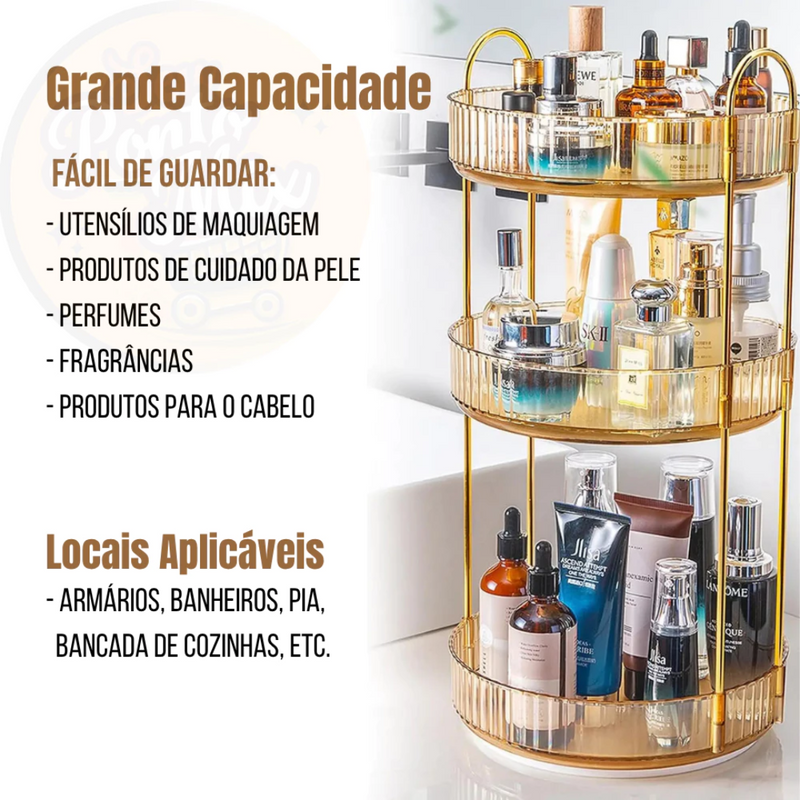 🧼Organizador de Maquiagem Triplo Giratório 360º Cosmético e Utensílios Diamond