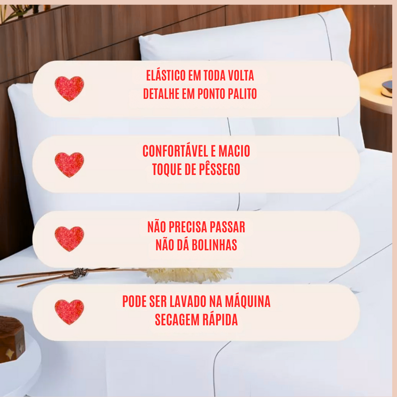 Jogo De Lençol 4 Peças 400 Fios Toque de Seda Detalhe Ponto Palito