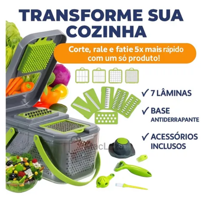 Fatiador Cortador Ralador De Legumes Verduras Frutas Alimentos Slicer Multiuso Aço Inox 16 em 1