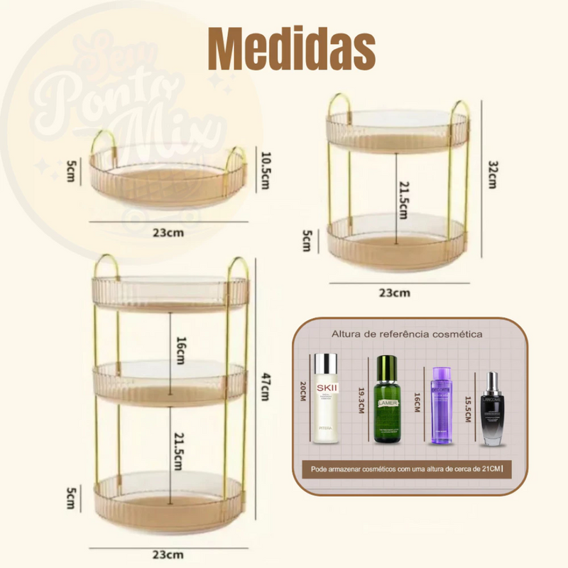 🧼Organizador de Maquiagem Triplo Giratório 360º Cosmético e Utensílios Diamond