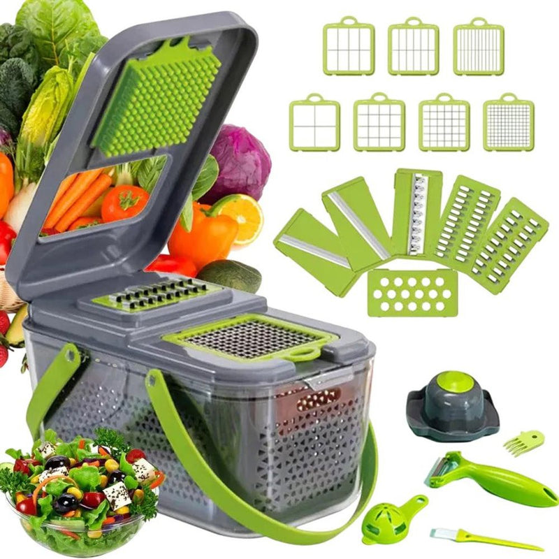 Fatiador Cortador Ralador De Legumes Verduras Frutas Alimentos Slicer Multiuso Aço Inox 16 em 1