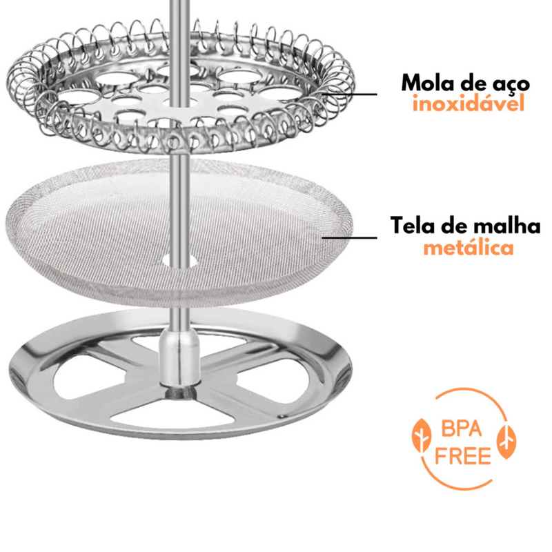 Cafeteira Prensa Francesa 800ml de Inox Vidro Cremeira para Café Leite Filtro de aço Inoxidável