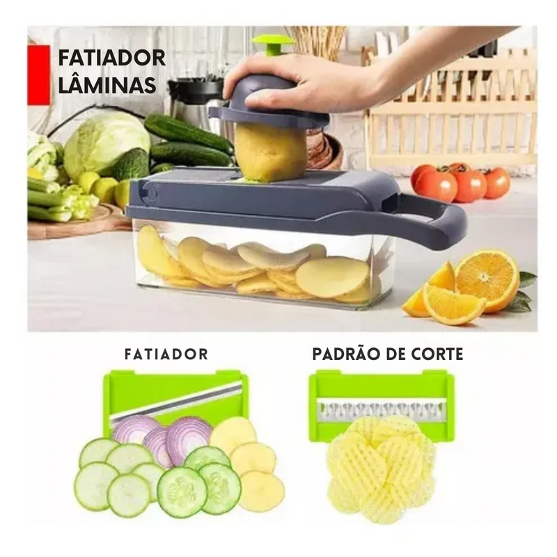 Fatiador Cortador Ralador De Legumes Verduras Frutas Alimentos Slicer Multiuso Aço Inox 16 em 1