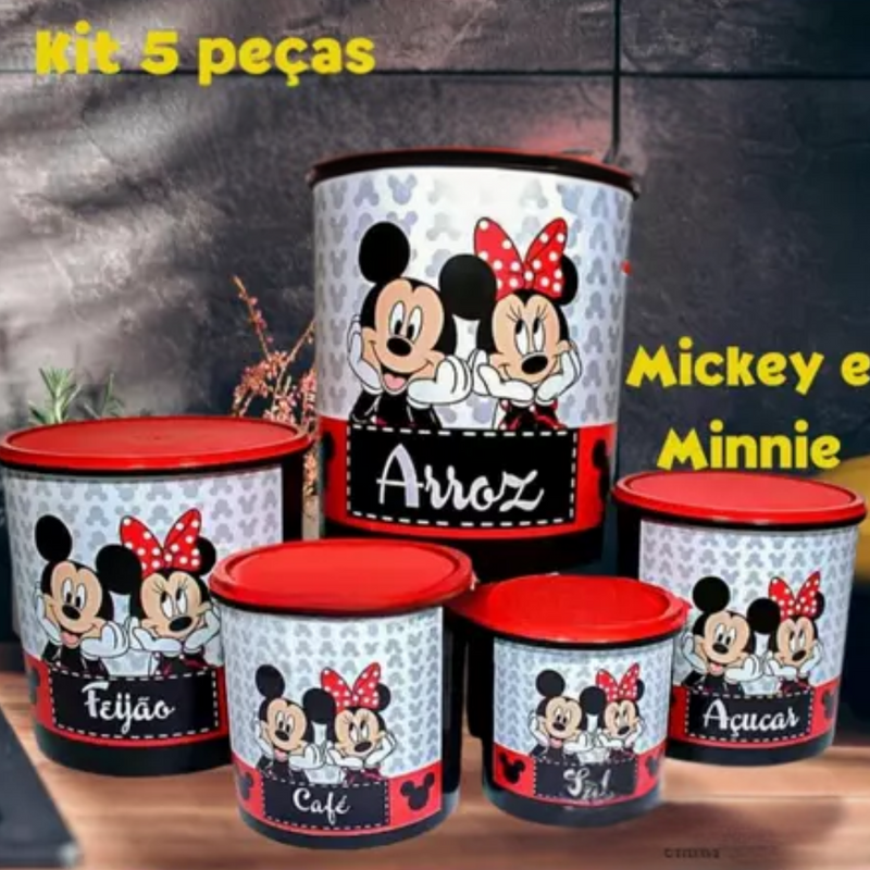 KIT DE POTES PARA MANTIMENTOS – 5 PEÇAS MINNIE &amp; MICKEY