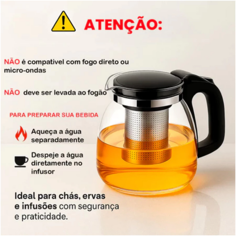 Chaleira Jarra  Com Infusor De Vidro 900ml Para Chá Bule