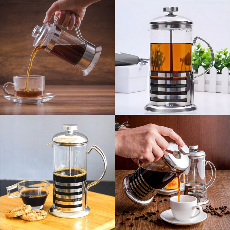 Cafeteira Prensa Francesa 800ml de Inox Vidro Cremeira para Café Leite Filtro de aço Inoxidável